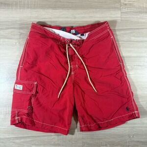 Vintage‎ Polo Ralph Lauren Swim Board Shorts Trunks Mens M Red Cargo Lined
